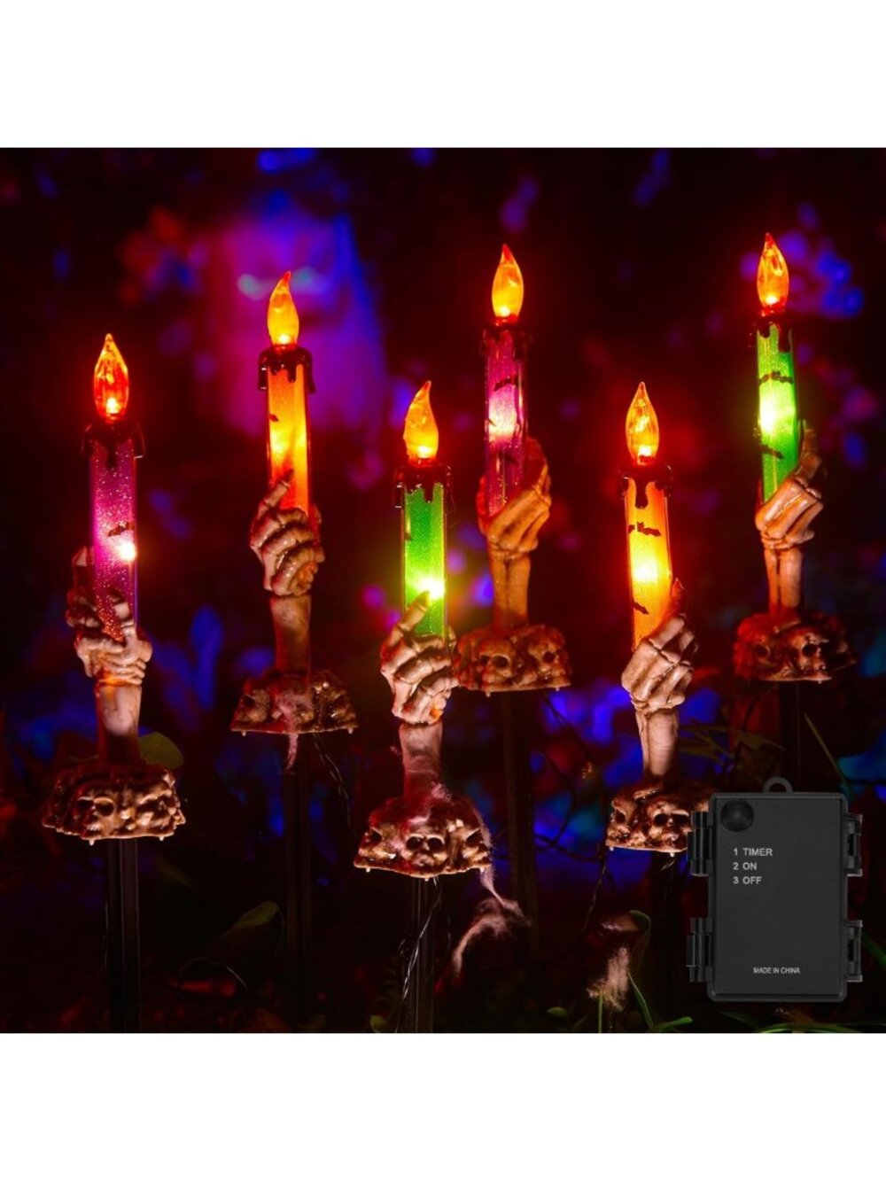 Spooky Halloween Skeleton Hands Candle Stakes - Waterproof, Battery Operated